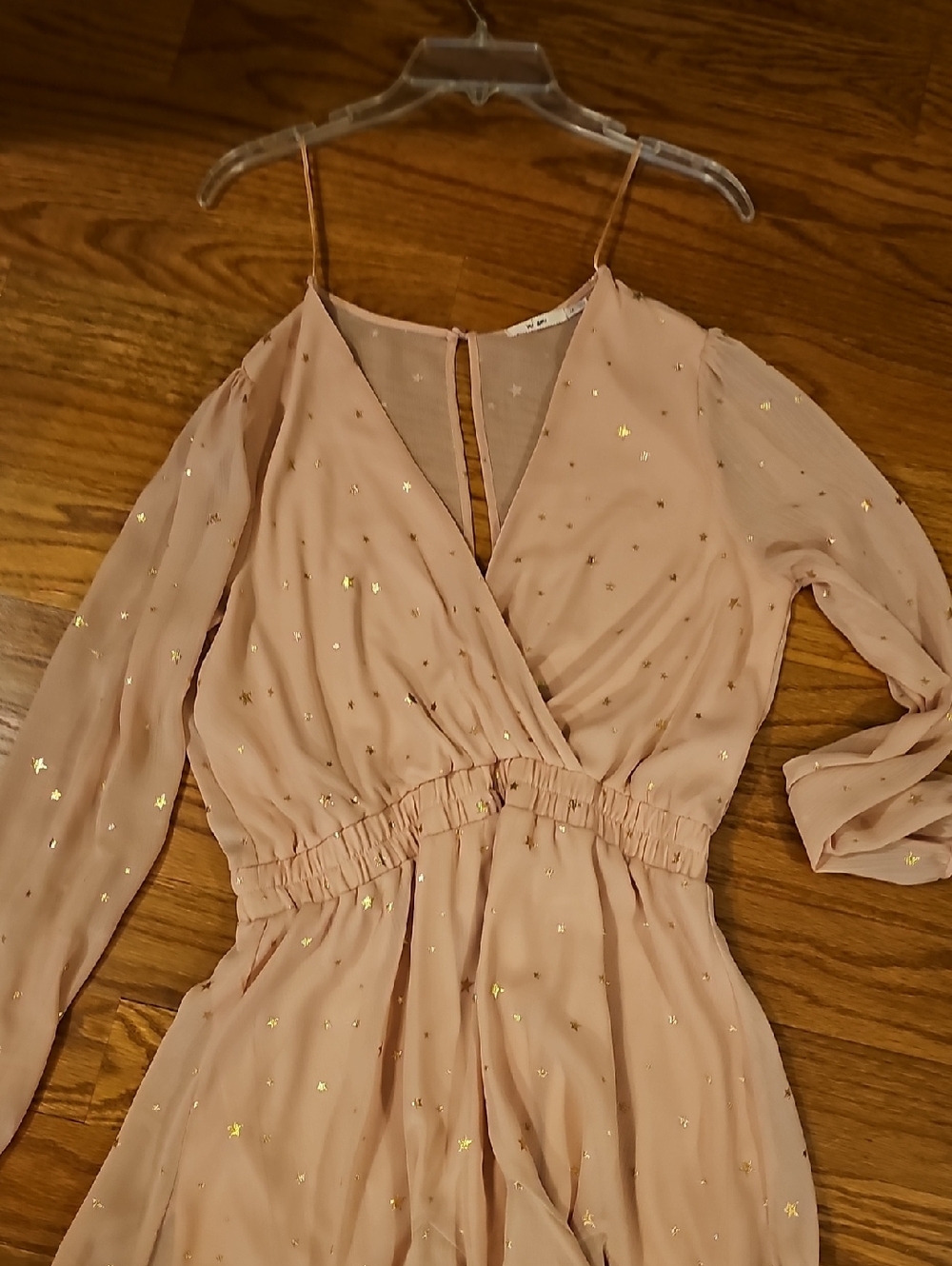 miami Blush Pink Long Sleeve Star-Accent Wrap Dress - Picture 2 of 3
